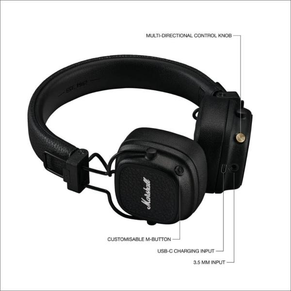 Marshall Major V Wireless On-Ear Headphones – Signature Sound, 100+ Hours Playtime