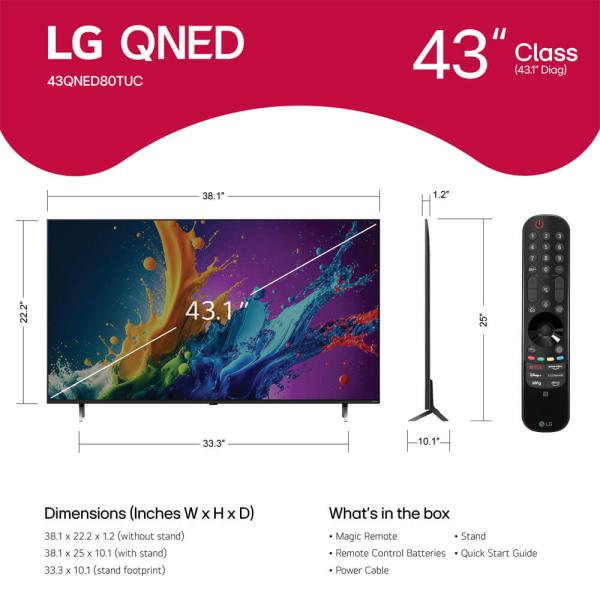 LG 43" QNED80T 4K Smart TV | Quantum Dot NanoCell, webOS & HDR