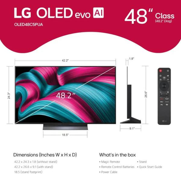 LG 48" C5 Series 4K OLED Smart TV | Dolby Vision, Dolby Atmos, Gaming Ready