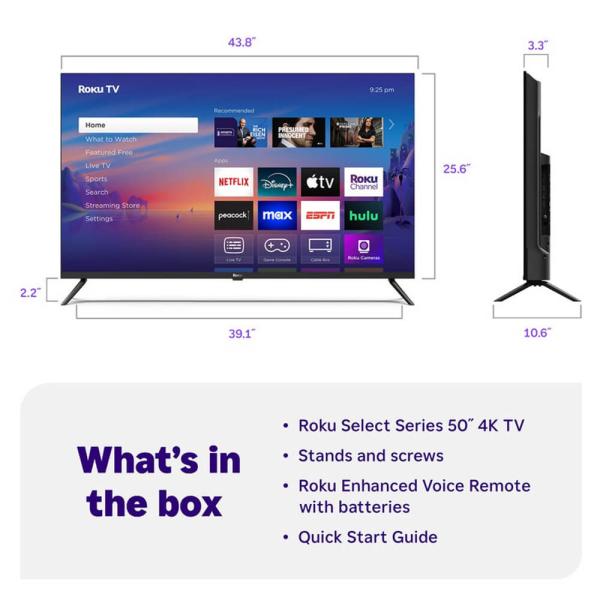 Roku 50-Inch Select Series 4K LED Smart TV – HDR10+ Smart TV