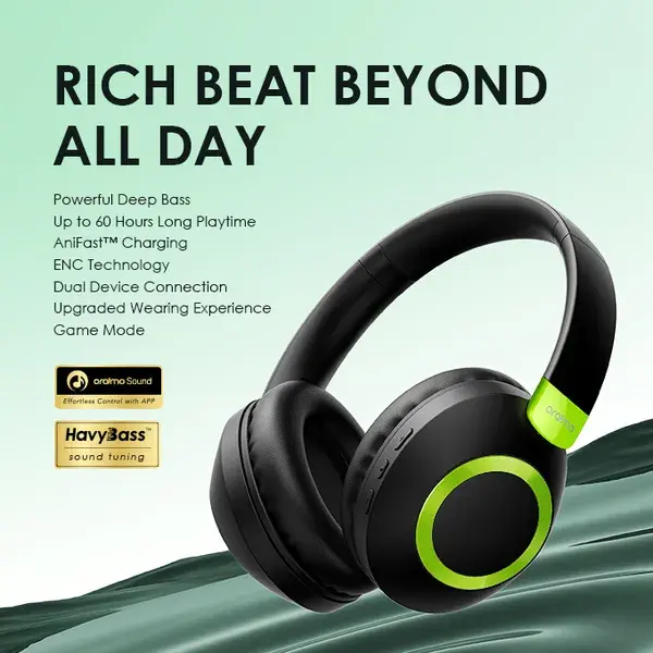 oraimo BoomPop 2 ENC Wireless Headphones – 60H Playtime, BT 5.2, Over-Ear | Model OHP-610