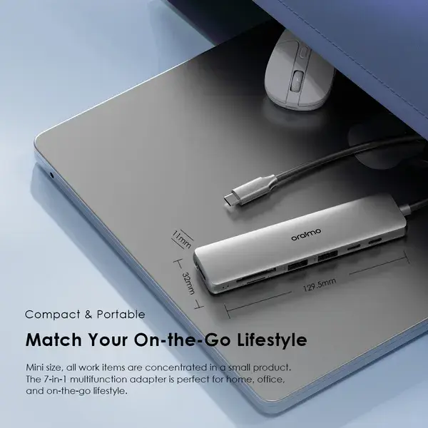 oraimo PowerTrans USB-C Hub 7-in-1 Adapter – 4K Display, 5Gbps Transfer, PD3.0 | Model OUH-511